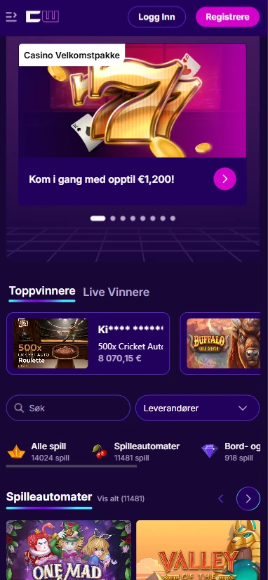 Cipherwins Casino-hjemmeside vist på en iPhone 14 Pro Max