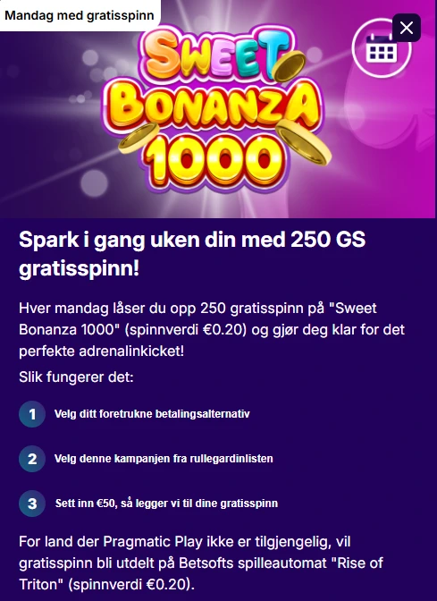 Detaljer om mandagens gratisspinn-tilbud presentert