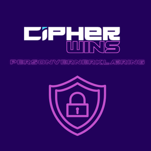 Cipherwins-logoen, teksten "PERSONVERNERKLÆRING" og et skjoldikon med hengelås på mørk bakgrunn.